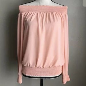 Thalia Sodi Smocked Off The Shoulder top Pink Sz M